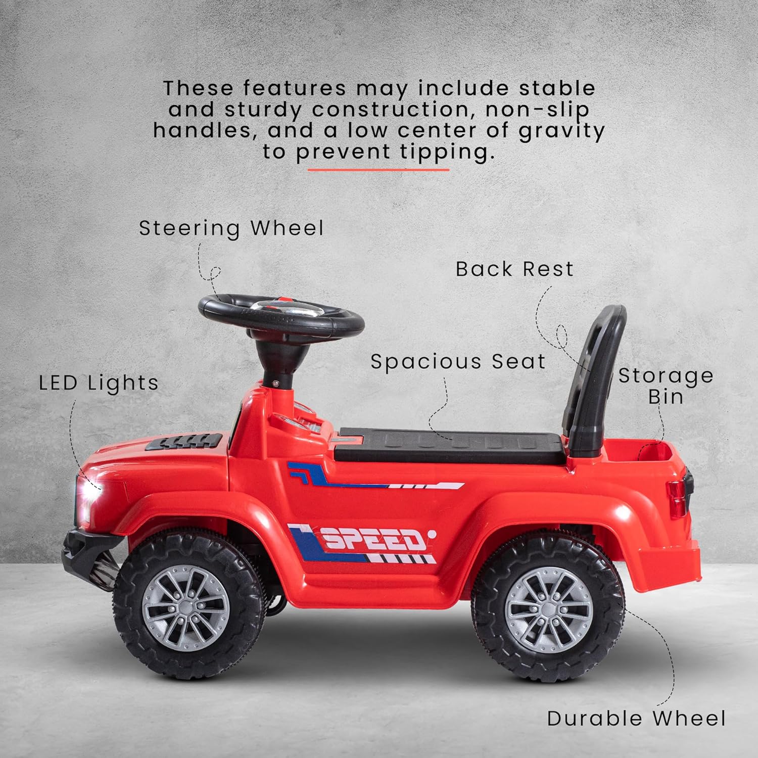 Baybee Push Ride on Baby Jeep for Kids Toys with LED Light & Storage Bin-Red Baybee Push Ride on Baby Jeep for Kids Toys with LED Light & Storage Bin-Red