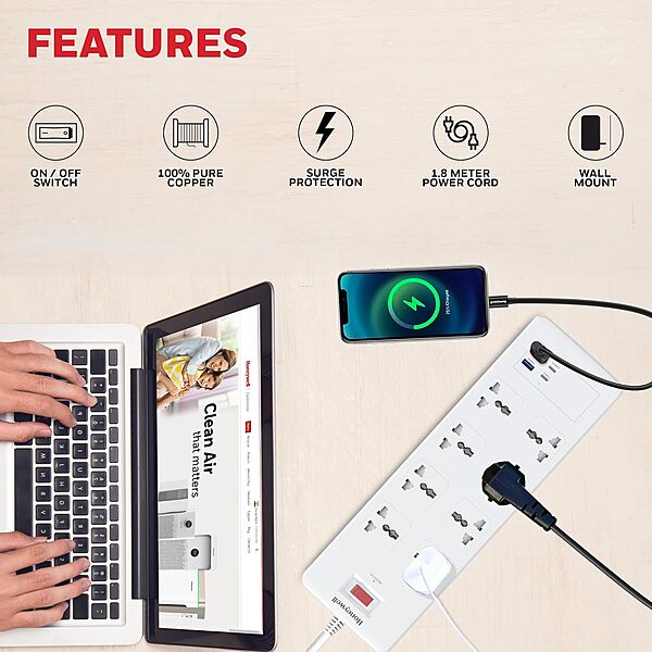 Live Tech Nicole WC03 Surge Protector – 6 Sockets, designed for safety and convenience. Protects devices from surges, features 6 outlets for multiple devices, compact design for home or office use.