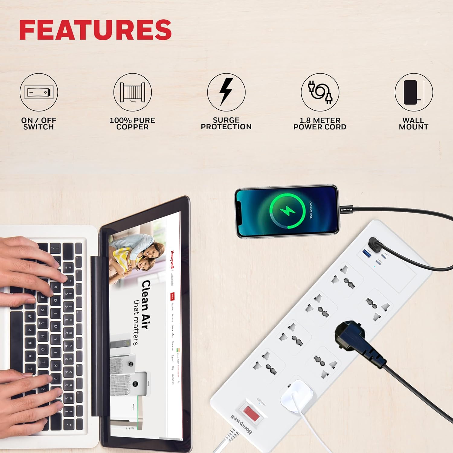 Live Tech Nicole WC03 Surge Protector – 6 Sockets, designed for safety and convenience. Protects devices from surges, features 6 outlets for multiple devices, compact design for home or office use.