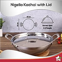 Wonderchef Nigella Tri-ply Stainless Steel 30 cm Kadhai with Lid 4.6 Litre 2.6mm Thickness