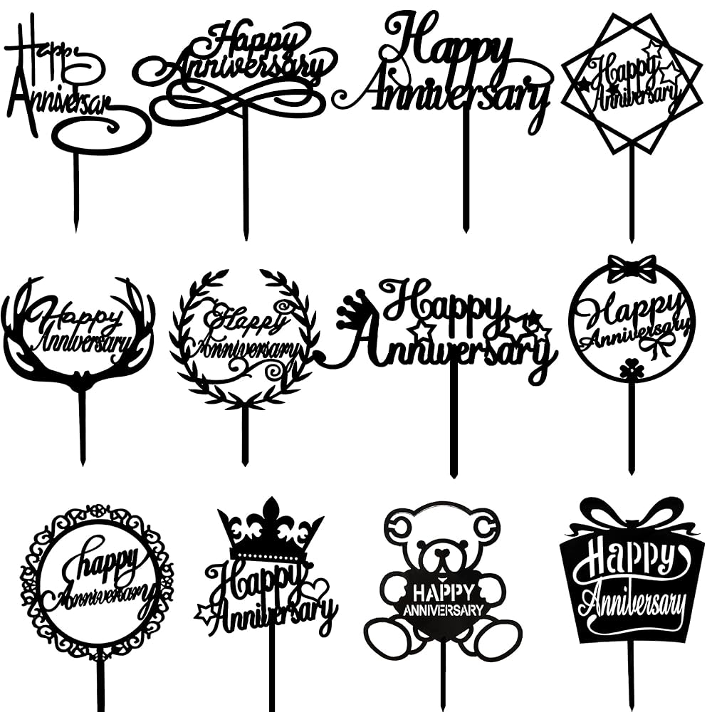 Happy Anniversary Topper Black