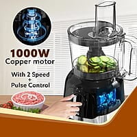 AGARO Grand Food Processor, Multi-functional Chopper, Grinder, Slicer, Shredder, Blender, 1000W, Mincing, Dicing, Shredding, Kneading, SS Blade, Black