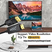 Uport 3M DisplayPort to HDMI Cable supports 4K@60Hz resolution, ensuring high-quality video output. Ideal for connecting devices like laptops to monitors or TVs for stunning visuals.