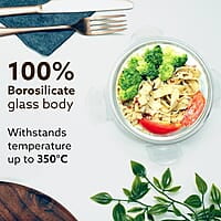 AGARO Elite Borosilicate Glass Lunch Box, 3pcs Set, 400ml Each, Office Tiffin Box with Bag