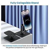Ambrane 360° Rotation, Foldable Design Mobile Stand with Stable Metalic Round Base, Multiple Height & Angle adjustments Compatible with Smartphones, Tablets, Kindles & iPad Twistand 360