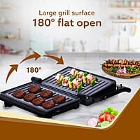 AGARO Deluxe 750 Watts Sandwich/Panini Maker With Non-Stick Grill Plates, 180° Flat Openable Plates