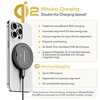 Ambrane 15W MagSafe Wireless Charger & Mobile Stand Lightweight & Foldable for iPhone 15/15 Plus/15 Pro/15 Pro Max, iPhone 12/13/14 Series & Other Qi Devices + Magnetic Ring