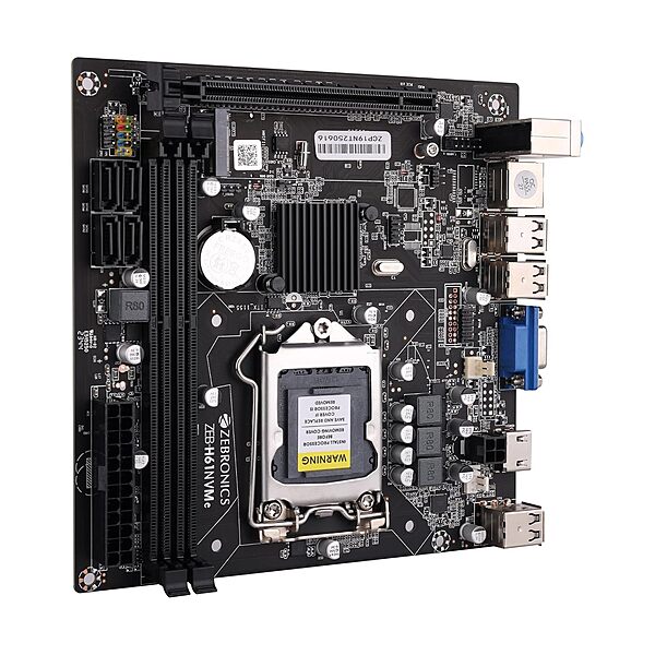 ZEBRONICS H61-NVMe LGA 1155 Motherboard – DDR3 M.2, supports Intel 2nd/3rd Gen CPUs, features PCIe slots, USB 3.0, SATA III, ideal for gaming and productivity, compact design for efficient builds.