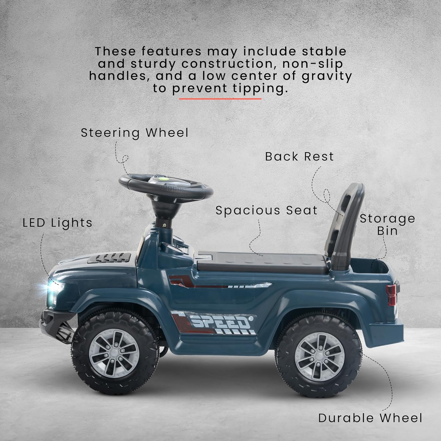 Baybee Push Ride on Baby Jeep for Kids Toys with LED Light & Storage Bin-Dark Blue Baybee Push Ride on Baby Jeep for Kids Toys with LED Light & Storage Bin-Dark Blue