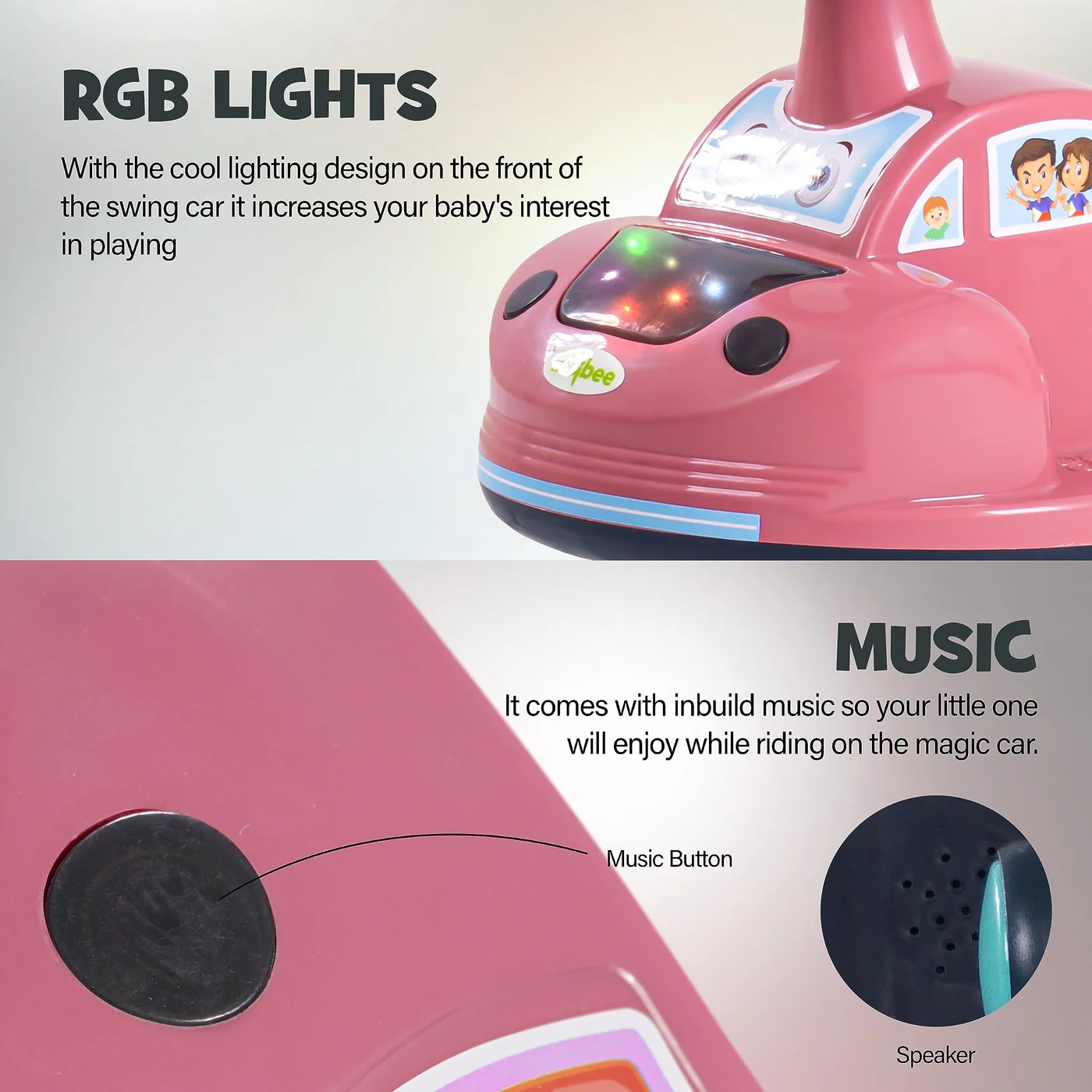Baybee Flare Kids Ride on Magic Swing Cars with Flashing LED Lights Music & PP Wheels- Dark Pink Baybee Flare Kids Ride on Magic Swing Cars with Flashing LED Lights Music & PP Wheels- Dark Pink