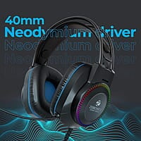 Zebronics Jet Premium Wired Gaming On Ear Headphone with LED Light for earcups, 40mm Neodymium Drivers, 2 Meter Braided Cable, Flexible mic, Suspension Headband, 3.5mm + USB Connector