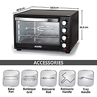 AGARO Marvel 48 Liters Oven Toaster Griller, Motorised Rotisserie and Convection Cake Baking OTG with 3 Heating Mode, (Black).