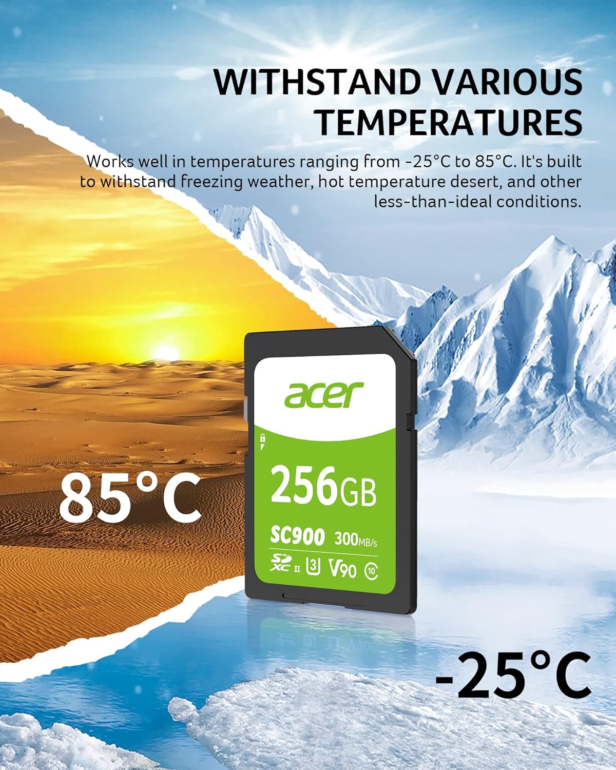 Acer SC900 256GB SDXC Memory Card – UHS-II | Up to 300MB/s Read | 5Y Warranty