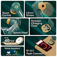 Zebronics DC Aquaman Edition Sound Bomb 7 TWS Wireless in Ear Earbuds with 40H* Backup, Rapid Charge, 50ms Gaming Mode, ENC mic, Voice Assistant, Flash Connect, Splash Proof, BT v5.2 and Type C