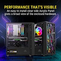 Ant Esports Elite 1100 Mid Tower Gaming Cabinet Black | ATX M-ATX ITX | 4 Rainbow Fans