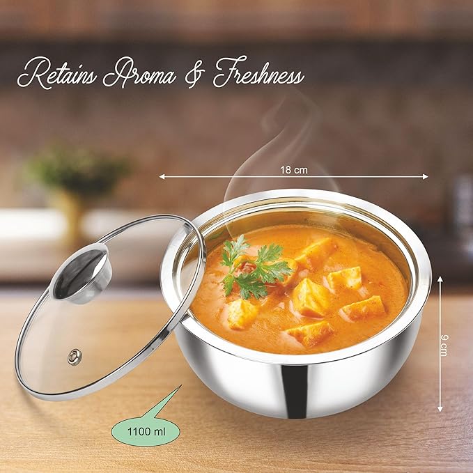 Signora ware  Roti Server  Casserole With Steel Lid & Glass Lid 2100 ML