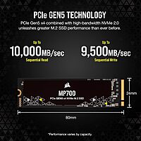 Corsair MP700 Elite 1TB NVMe Gen5 SSD – M.2 2280 | Up to 10,000MB/s Read