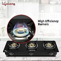 Lifelong 3 Burner Gas Stove Top for Kitchen - Automatic Ignition Cooktop Modern Glass Stove for Modular Kitchen, ISI Certified