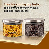 AGARO Elite Borosilicate Glass Jar 350 ml, Round Shaped, Steel Lid  Pack of 2.