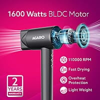 AGARO HD3240 Hair Dryer, Brushless 1600W Motor, 3 Speed & 4 temperature settings