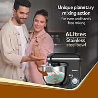 AGARO Regency Stand Mixer With Meat Grinder,1400W with 6L SS Bowl, 1.5L Blending Jar, 6 Speed With Pulse Function, 100% Copper Motor