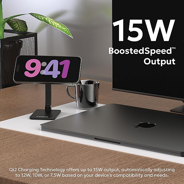 Portronics Qi2 MagSafe 15W Wireless Charger for iPhone 15–16 | Foldable | Black