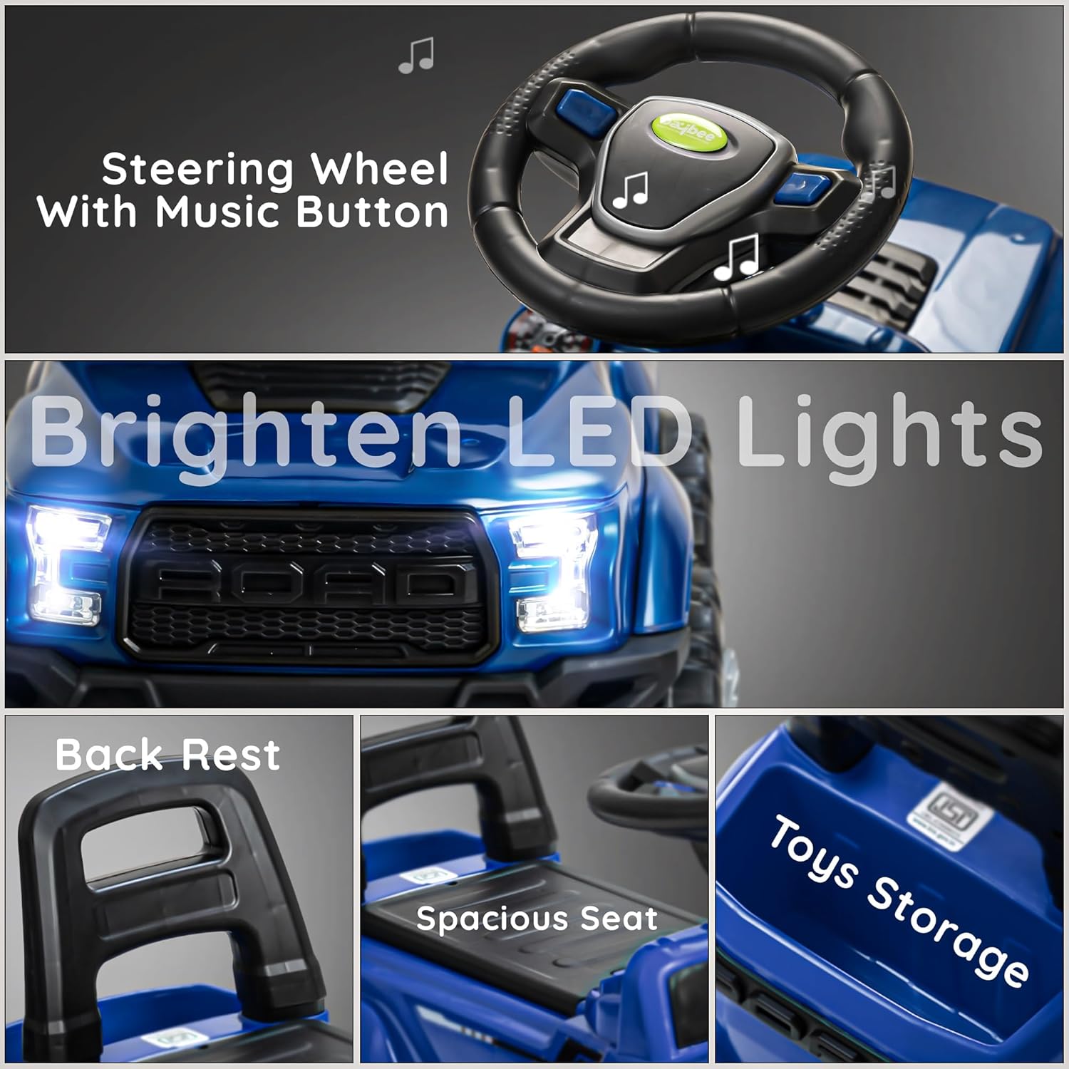 Baybee Push Ride on Baby Jeep for Kids Toys with LED Light & Storage Bin-Blue Baybee Push Ride on Baby Jeep for Kids Toys with LED Light & Storage Bin-Blue