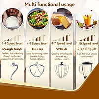 AGARO Imperial Stand Mixer,1400W with 6L SS Bowl, 1.5L Blending Jar,10 Speed With Pulse Function, 100% Copper Motor