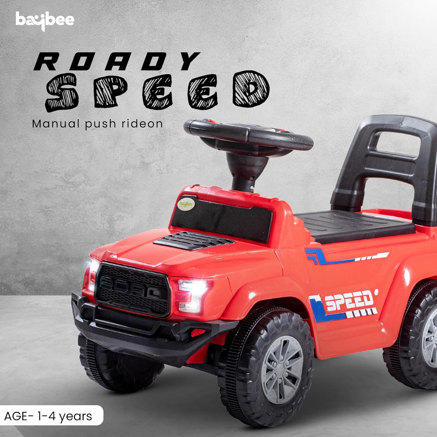 Baybee Push Ride on Baby Jeep for Kids Toys with LED Light & Storage Bin-Red Baybee Push Ride on Baby Jeep for Kids Toys with LED Light & Storage Bin-Red