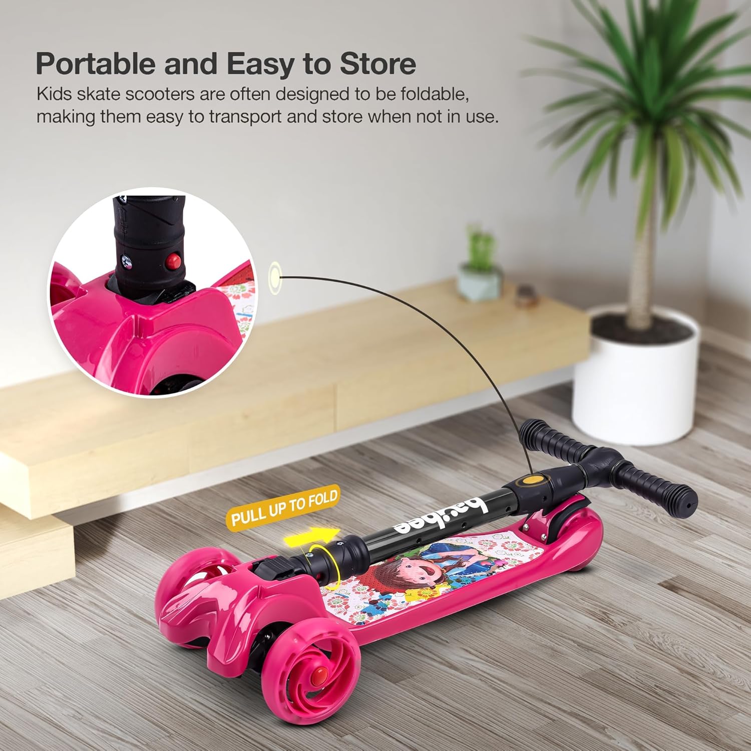 Baybee Flash Scooter for Kids with Foldable & Height Adjustable Handle- Pink Baybee Flash Scooter for Kids with Foldable & Height Adjustable Handle- Pink