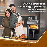 AGARO Elegant Air Fryer, 6.5L, 12 Preset Cooking Modes, 360 Degrees Air Circulation With Variable Temperature Settings, Frying, Grilling, Toasting, Roasting, 1800W, Black