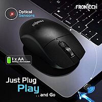 Frontech MS-0056 Wireless Optical Mouse – 2.4GHz | 1600 DPI | USB Nano Receiver | Ergonomic Design | Black | PC & Laptop Mouse