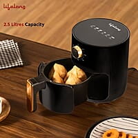 Lifelong 2.5L Air Fryer For Home-800W Small Airfryer Machine To Fry,Bake&Roast With Timer Control-Oil Free Fryer Machine-Electric Air-Fryer With 360°  Black