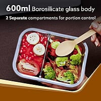 AGARO Compartment Lunch Box/Container 600Ml, Office Tiffin Box for Men & Women, Borosilicate Glass Body