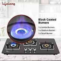 Lifelong LLHT913 Sigma Auto Ignition Counter-Top Hob Top High Efficiency 3 Burner Sleek Design