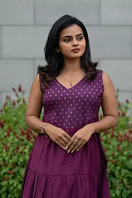 Women Tiered Ethnic Dress - Purple