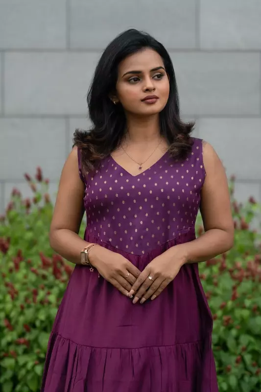 Women Tiered Ethnic Dress - Purple