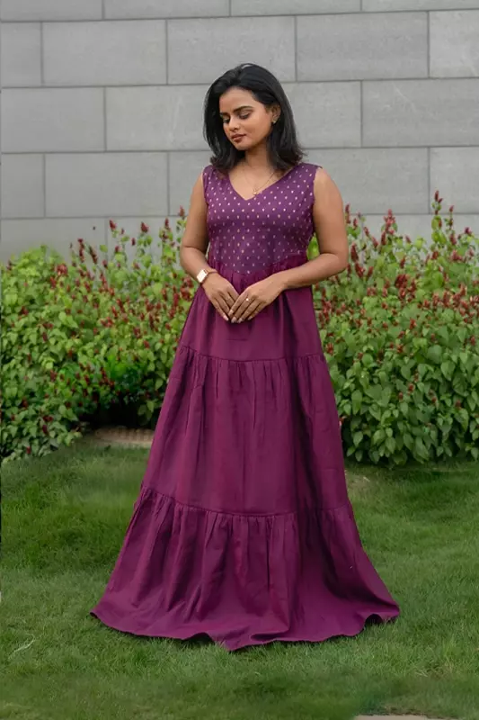 Women Tiered Ethnic Dress - Purple