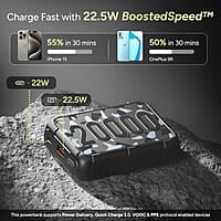 Ambrane 20000mAh Rugged Compact Powerbank, Slim & Lightweight with 22.5W Fast Charging, USB & Type C Output