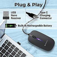 ZEBRONICS Newly Launched Blanc Slim Wireless Mouse with Rechargeable Battery, BT + 2.4GHz, 4 Buttons, 800/1200/1600 DPI, Silent Operation, Multicolor LED Lights