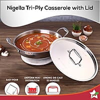 Wonderchef Nigella Tri-ply Stainless Steel 20 cm Kadhai with Lid 1.5 Litre  2.6mm Thickness