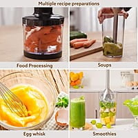 AGARO Royal Hand Blender & Chopper, 1500W Copper Motor, 2 Modes & 20 adjustable Speed, Chopping, Mixing, Puree, Stainless Steel Blades