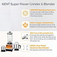 KENT 16083 Super Power Grinder & Blender 1200W| High-Speed Operation | BPA-Free and Stainless Steel Lockable Jars | Pulse Function & Speed Control