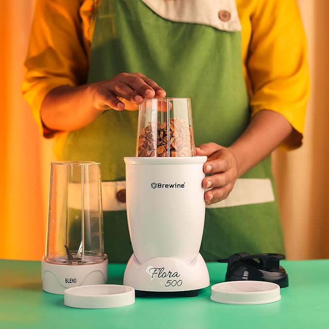 Brewine 500W White Blender – Multi-Functional – Includes Jars for Juicing, Mixing & Grinding