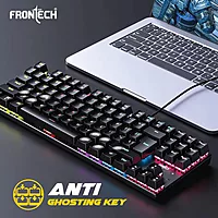 Frontech KB-0014 Wired Gaming Keyboard – Mechanical Keys | Multicolor RGB Backlight | Ergonomic Design with Retractable Stands | USB Plug & Play | 1 Year Warranty