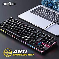Frontech KB-0014 Wired Gaming Keyboard – Mechanical Keys | Multicolor RGB Backlight | Ergonomic Design with Retractable Stands | USB Plug & Play | 1 Year Warranty