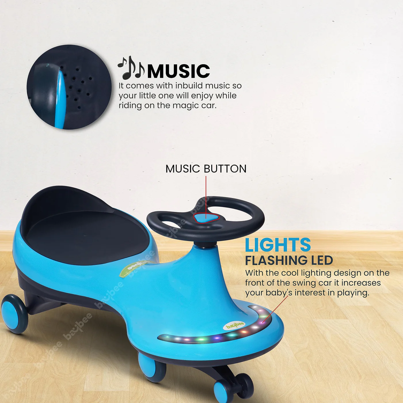 Baybee Trix Go Kids Magic Swing Cars for Kids-Blue Baybee Trix Go Kids Magic Swing Cars for Kids-Blue