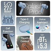 ZEBRONICS MIST in-Ear Wireless Earbuds, with up-to 27 Hours Backup, Environmental Noise Cancellation (ENC), Gaming Mode, Touch Control, Voice Assistant Support, Splash Proof Design