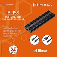HAMMOK Bliss M.2 NVME /NGFF SSD Case USB 3.1 Gen 2 Enclosure, USB 3.1 Gen 2 (10 Gbps) to NVMe PCI-E M.2 SSD Case Support UASP for NVMe SSD Size 2230/2242/2260/2280 (up to 4TB)