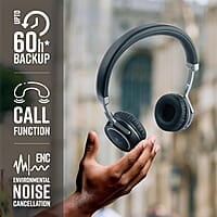 ZEBRONICS DUKE 2 Wireless Headphone, Supports Bluetooth, Dual Pairing, Deep Bass, up to 60h Battery Backup, AUX, Environmental Noise Cancellation, Gaming Mode, Now with Type C Charging